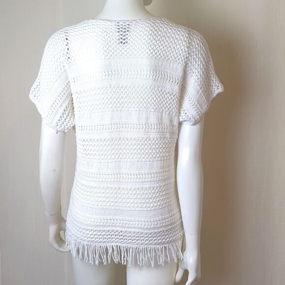 Chico's White Crochet Pullover Top with Fringe Size 1 - Picture 4 of 8